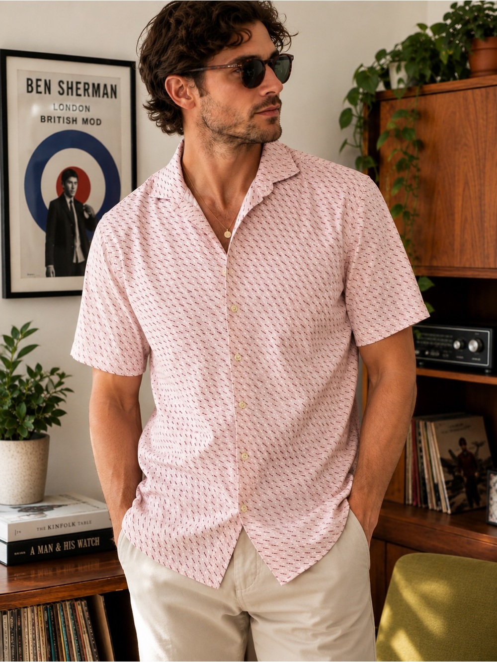 Ben Sherman Light Pink Short-Sleeve Printed Button-Down Shirt